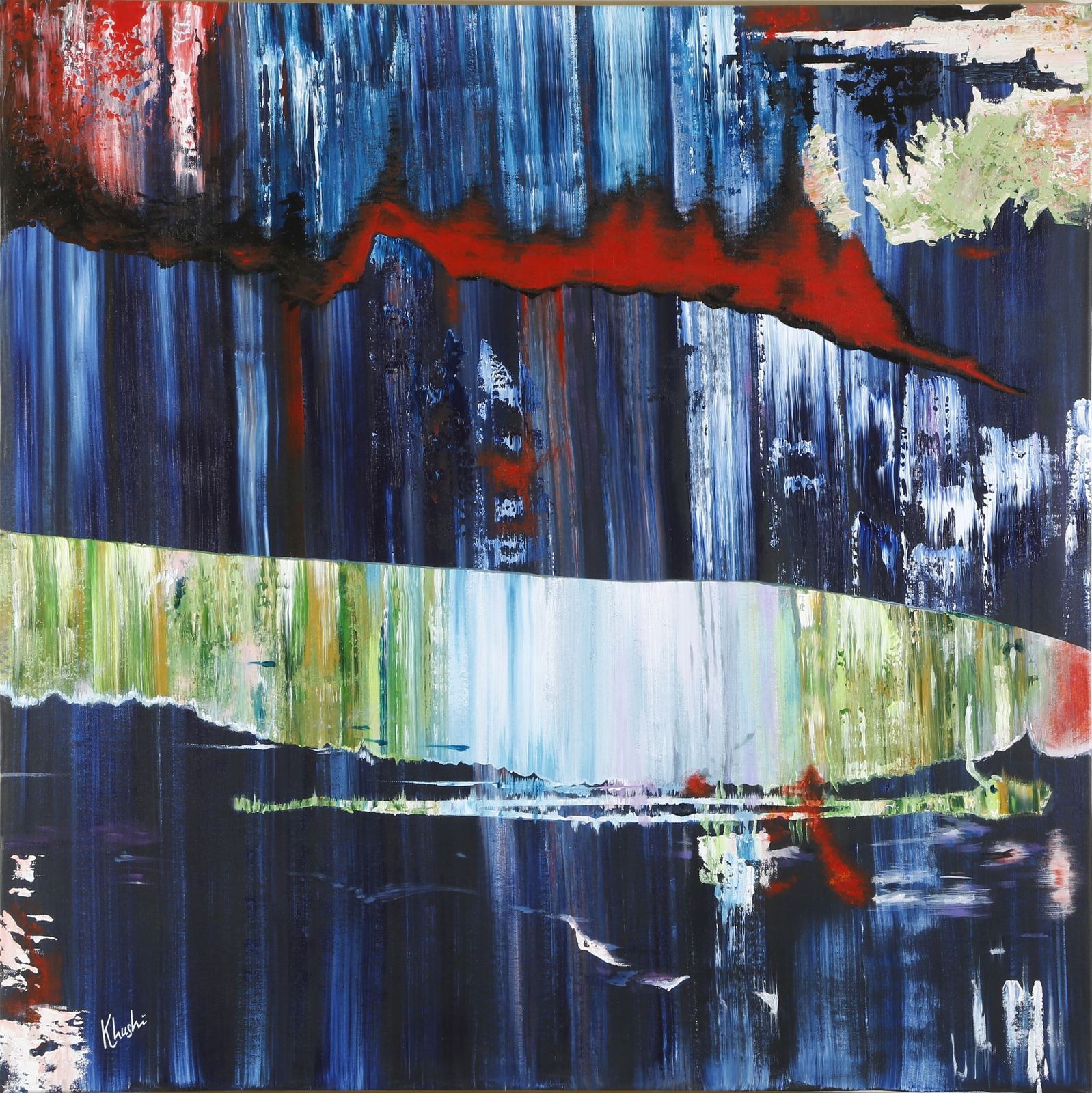 Waves of Thought — original Oil & Acrylic on Canvas, 36" × 36", by Dubai artist Khushi Dhawan