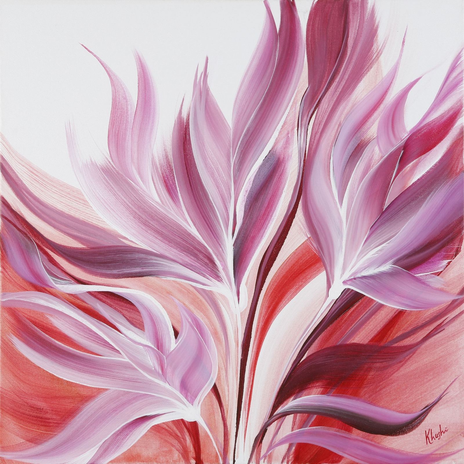 Sway in Scarlet — original Acrylic on canvas, 24" × 24", by Dubai artist Khushi Dhawan