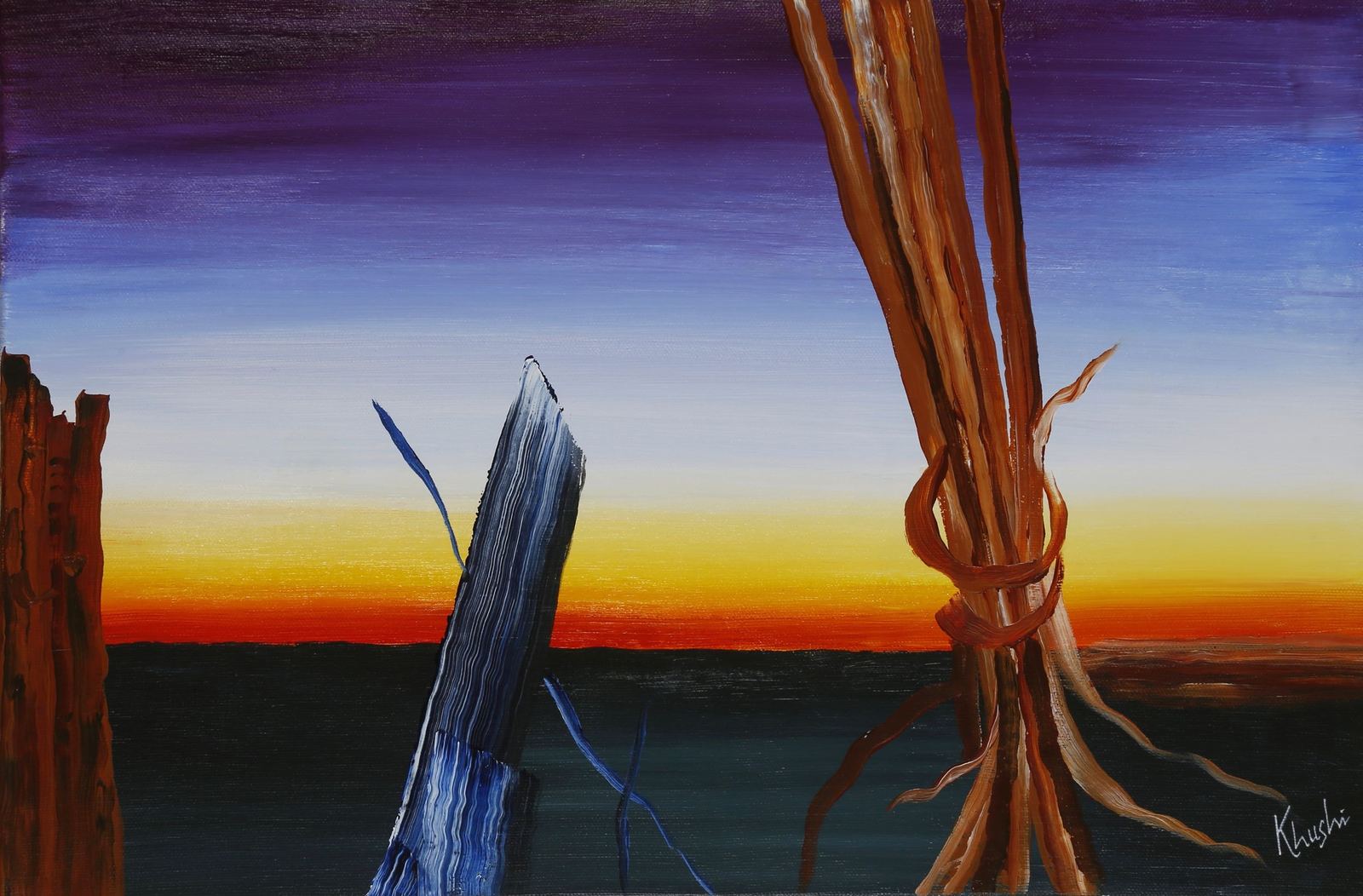 The Last Light — original Oil and Acrylic on canvas — abstract expressionism, 33" × 24" (without frame), by Dubai artist Khushi Dhawan