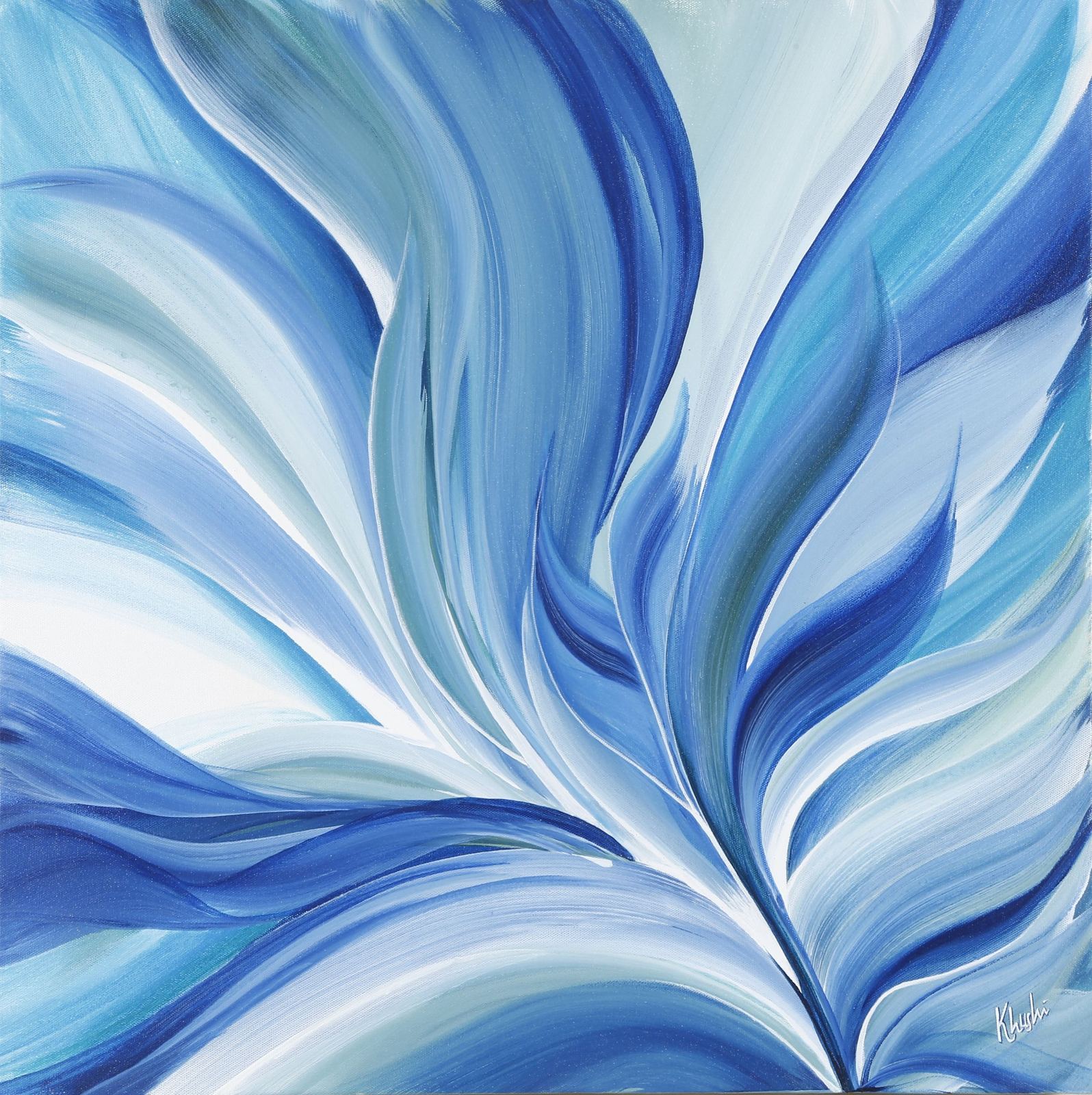 Blue Bloom — original Acrylic on canvas, 24" × 24", by Dubai artist Khushi Dhawan